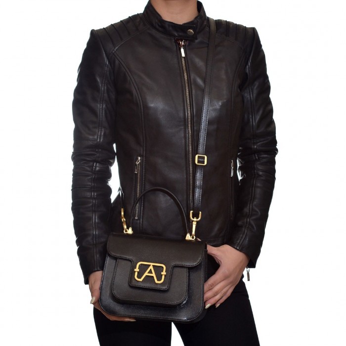 Arcadia Black Leather Handbag / Cross (5460)