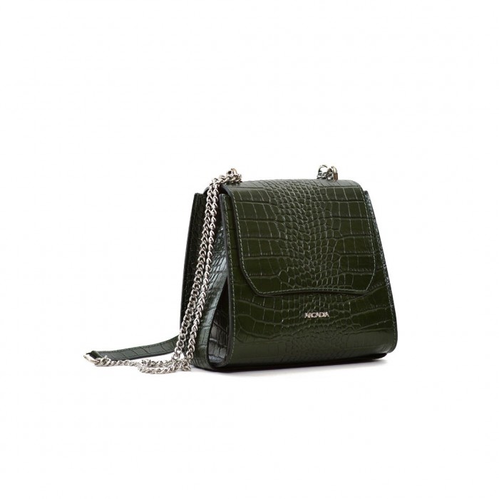 Arcadia Green Leather Shoulder Bag with Chain (4713)