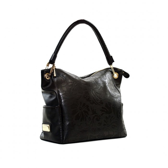 Plinio Visona Black Leather Handbag / Shoulder Bag (15617)