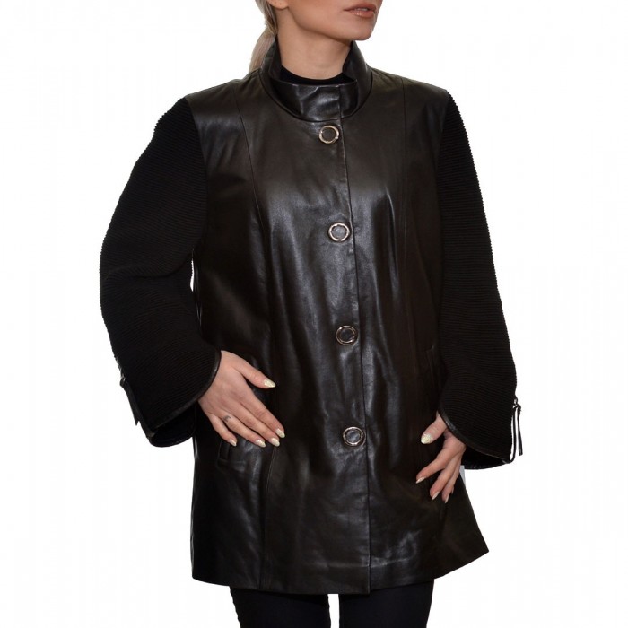 Black Suede Leather Cardigan (FER206)