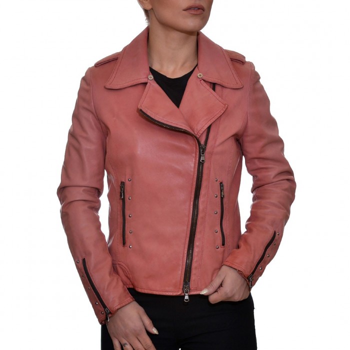 Leather Biker Coral DELAN (B802)