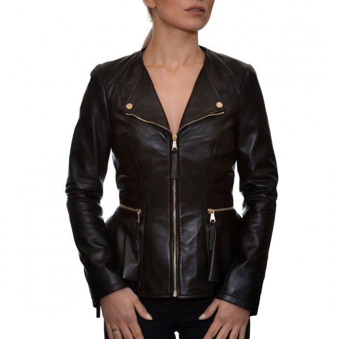 Black JUST FOR LUCK Leather Jacket (17270)
