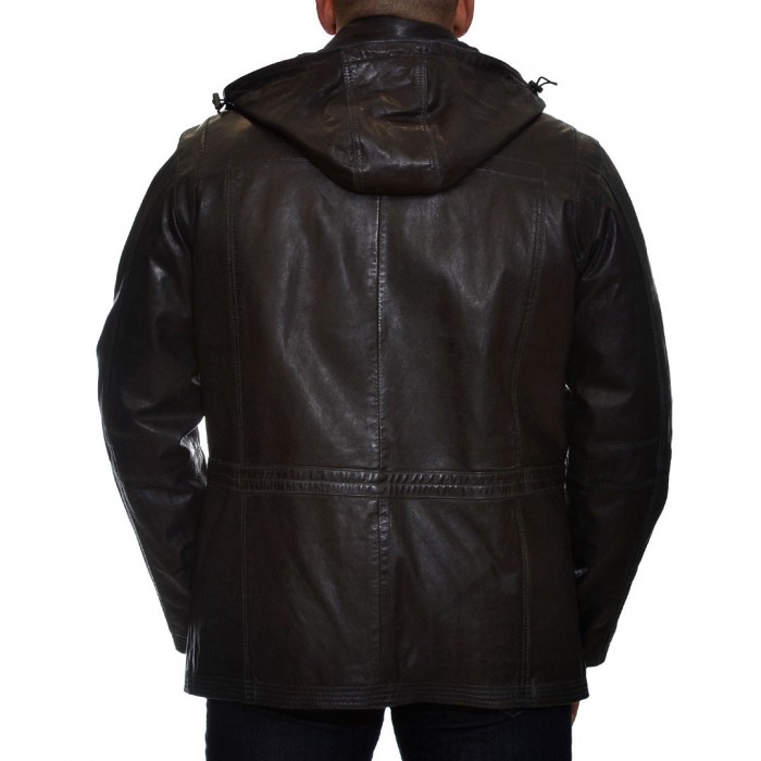Men's Leather Jacket 76 cm Lamb Blue Black Trapper - Sioutis Leather