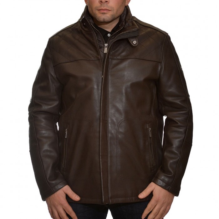 Leather Jacket 78 cm Lamb Dark Brown Trapper (Gordon)