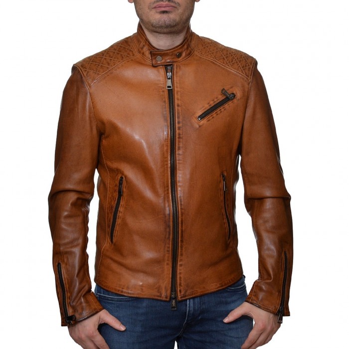 Men's Leather Jacket Camel ENJOY ITALIA - Sioutis Leather