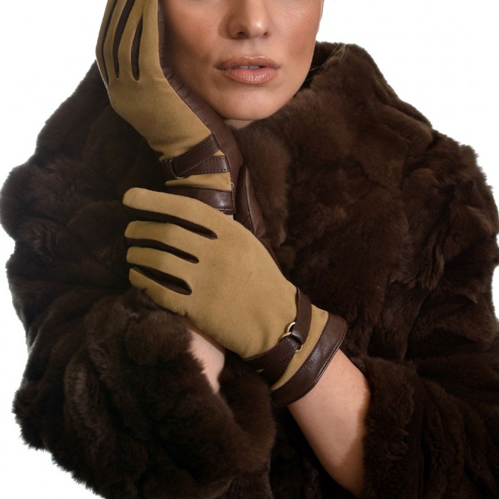 Women's Leather Gloves Suede Lamb Brown ANTONIO MUROLO (9021)