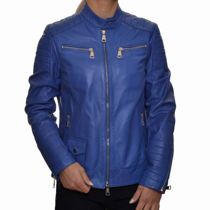 Blue ENJOY ITALIA Leather Jacket (ILARY)