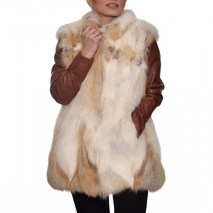 Fox Fur 76cm White & Camel Fur Vest (9034)