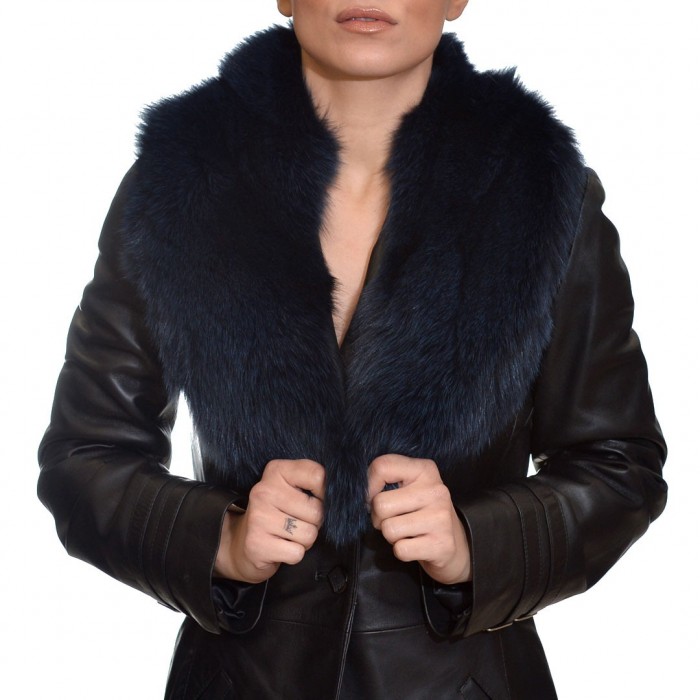 Fox Dark Blue Fur Collar SUIT (9043)