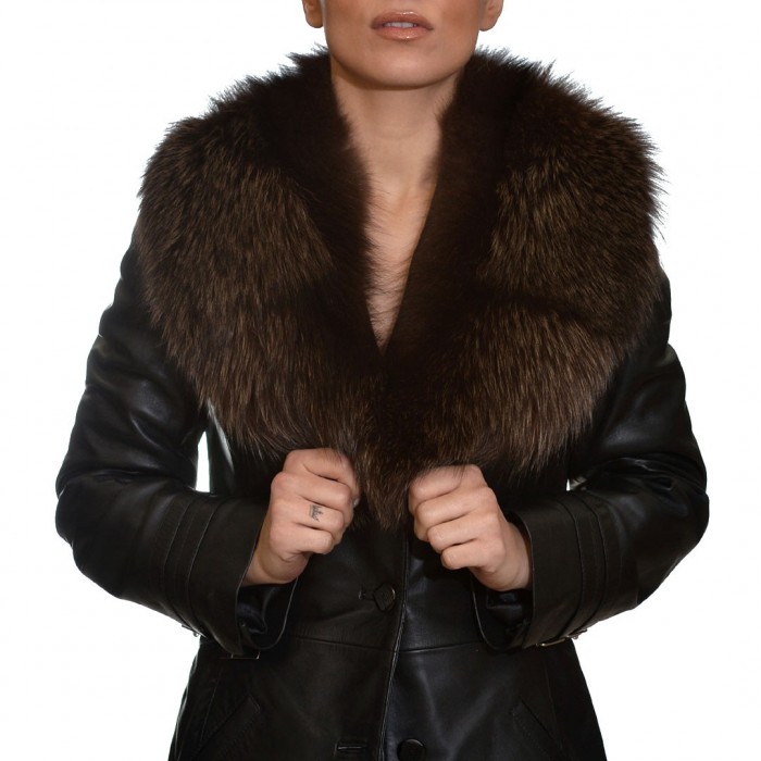 Fox Dark Brown Fur Collar SUIT (9044)