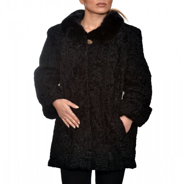 Astragan Fur Cardigan 77cm Black SUIT (142)