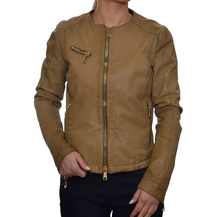 Olive Leather Jacket DELAN (E402)