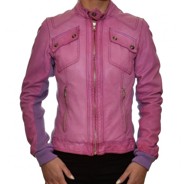 Pink Lilac Leather Jacket DELAN (A600)