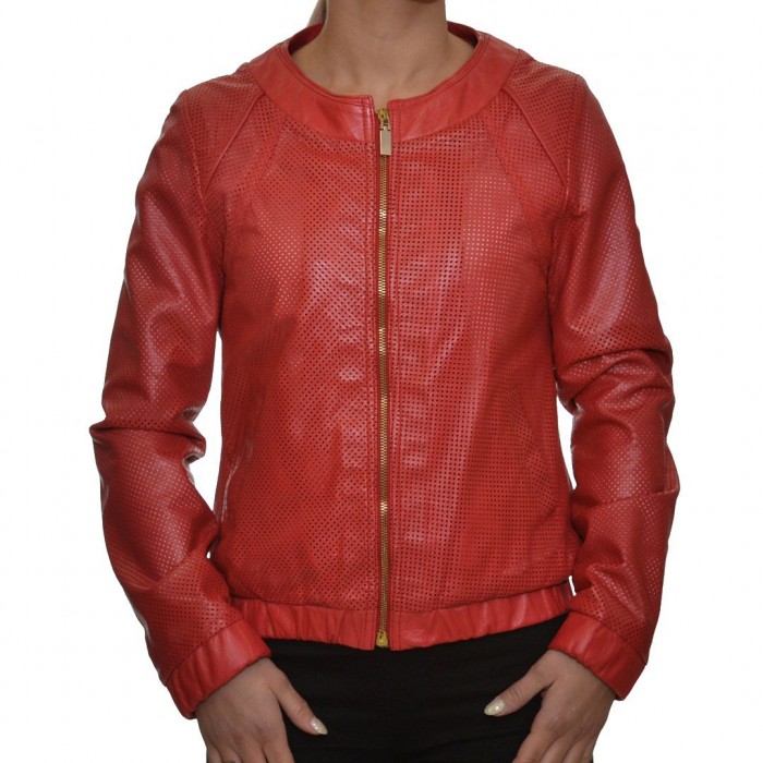 Red JUST FOR LUCK Leather Jacket (15216)