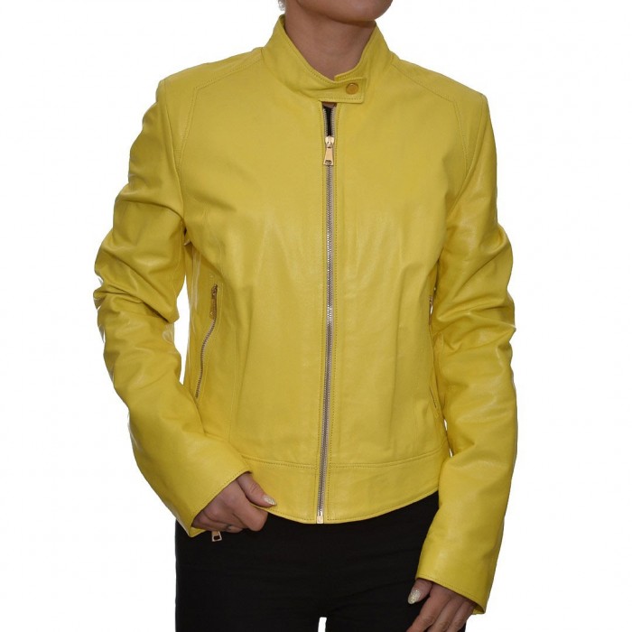 Yellow JUST FOR LUCK Leather Jacket (15228)