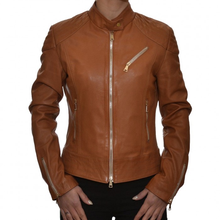 Cognac Leather Jacket ENJOY ITALIA (KATE)