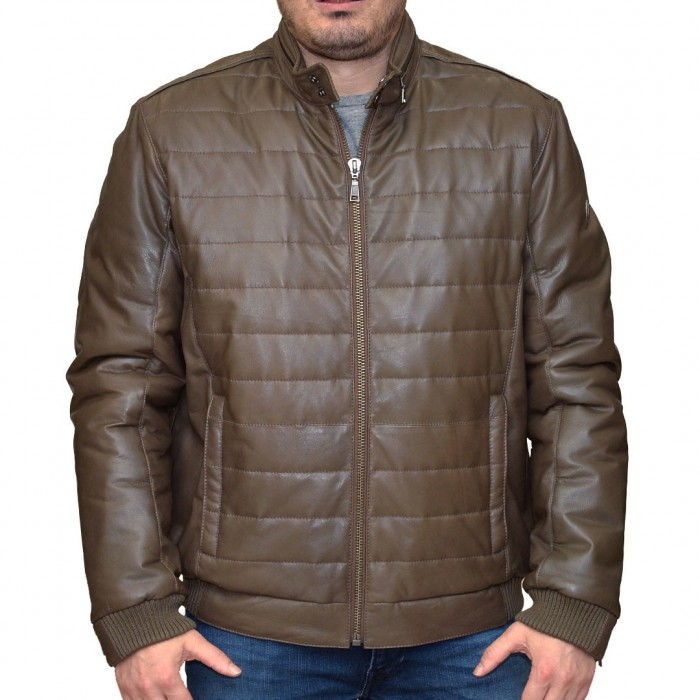 Men's Leather Jacket Lamb Olive BUGATTI - Sioutis Leather