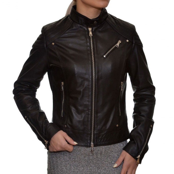 Leather Biker Jacket Black ENJOY ITALIA (KATE)