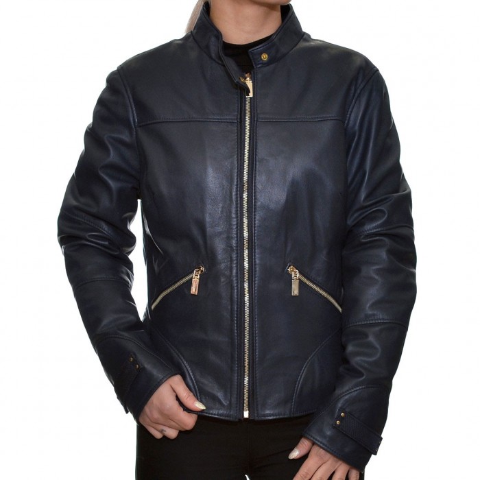 Dark Blue JUST FOR LUCK Leather Jacket (1658)
