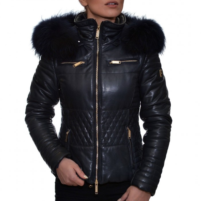 Dark Blue SOCIETY TEAM (VALENTINA) Leather Jacket