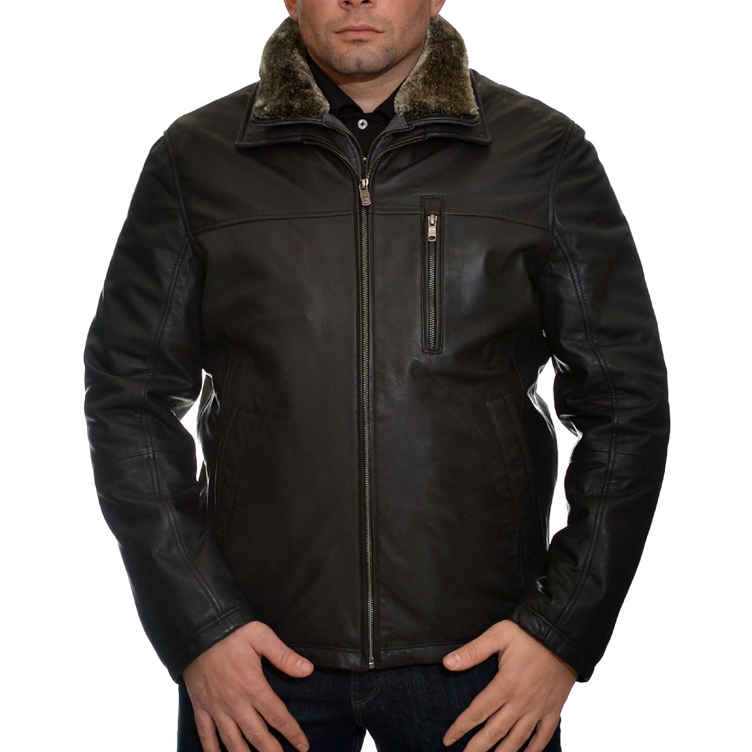 Men's Leather Jacket Lamb 70cm Black Guy Laroche - Sioutis Leather