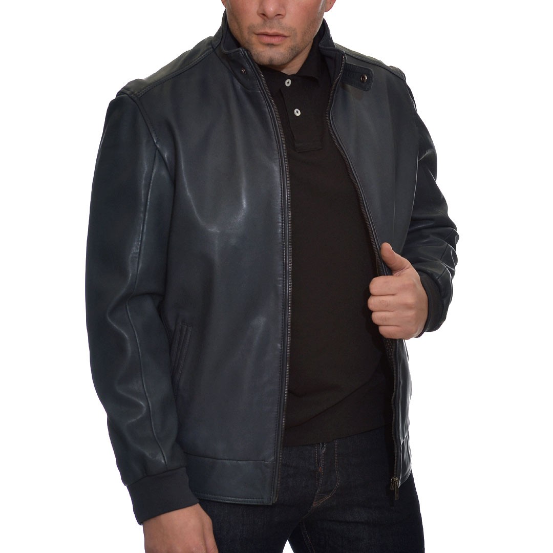 Men's Leather Jacket Lamb Blue Denim BUGATTI - Sioutis Leather