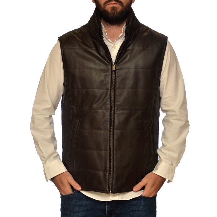 BROWN GUY LAROCHE LEATHER VEST (GILEKO)