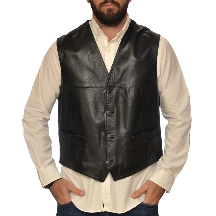 LEATHER VEST BLACK TZIVELI (GILEKO)