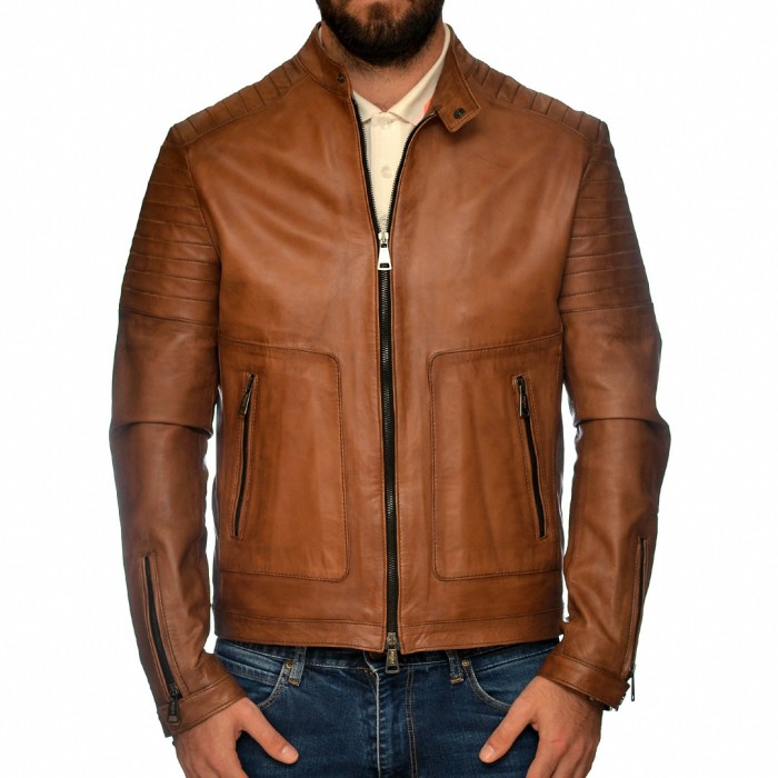 LEATHER JACKET BIKER TAMPA ENJOY ITALIA (CARLO TAGLIA 52) - Sioutis Leather