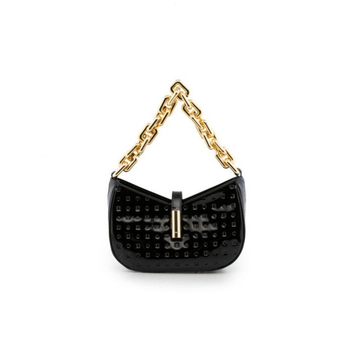 Arcadia Black Leather Handbag (9934-Gold)
