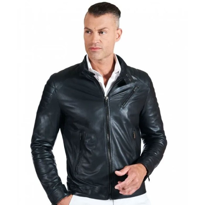 Δερμάτινο μπουφάν biker μαύρο AD MILANO (U411)