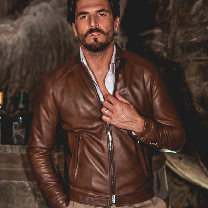 Δερμάτινο μπουφάν biker Καφέ AD Milano (Ted)