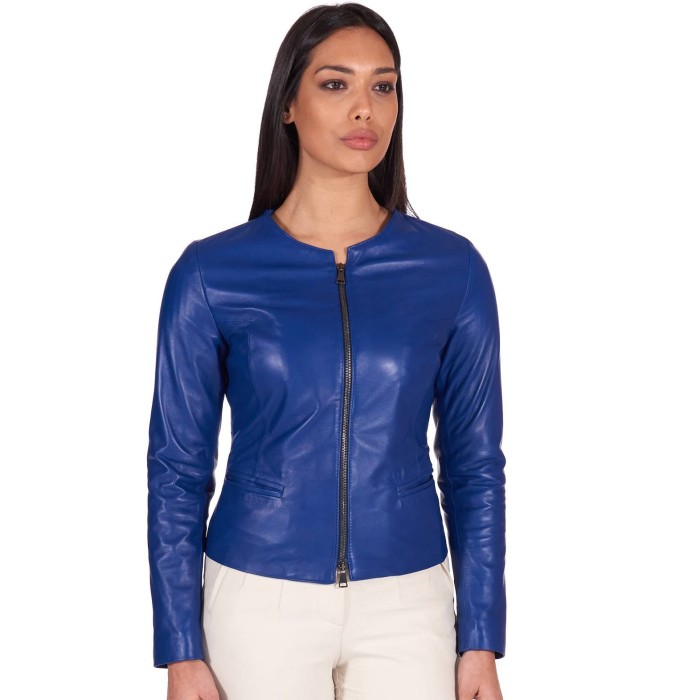 Δερμάτινο Jacket-Σακάκι χρώμα Μπλε AD MILANO (Clear)