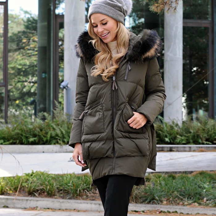 Παλτό nylon Levinsky με φυσική γούνα κουκούλα (Michelle army)